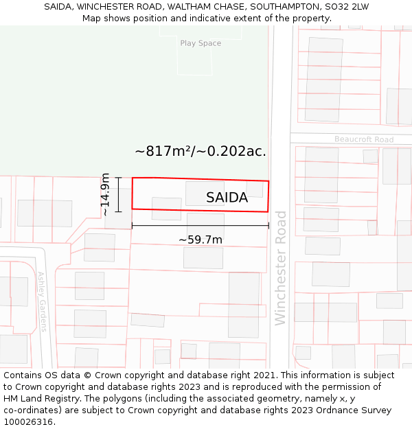 SAIDA, WINCHESTER ROAD, WALTHAM CHASE, SOUTHAMPTON, SO32 2LW: Plot and title map