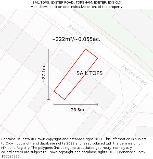 SAIL TOPS, EXETER ROAD, TOPSHAM, EXETER, EX3 0LX: Plot and title map