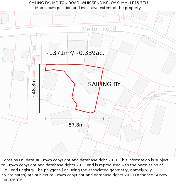 SAILING BY, MELTON ROAD, WHISSENDINE, OAKHAM, LE15 7EU: Plot and title map
