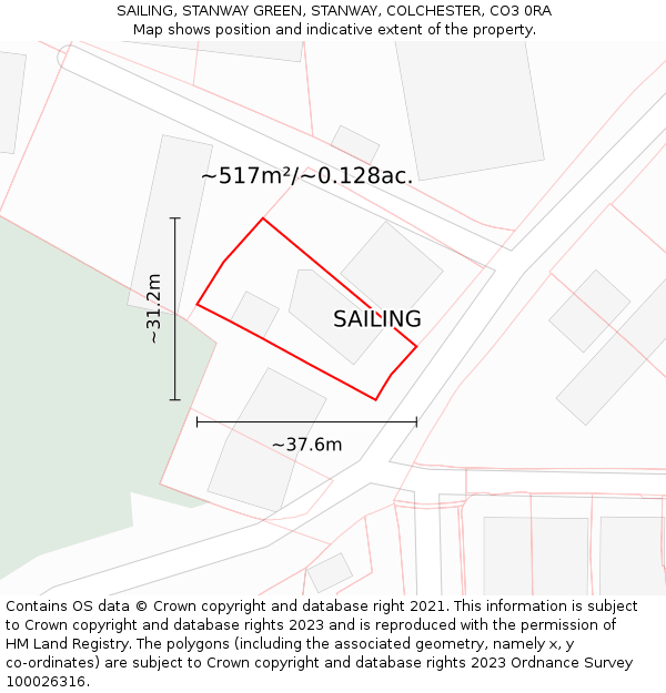 SAILING, STANWAY GREEN, STANWAY, COLCHESTER, CO3 0RA: Plot and title map