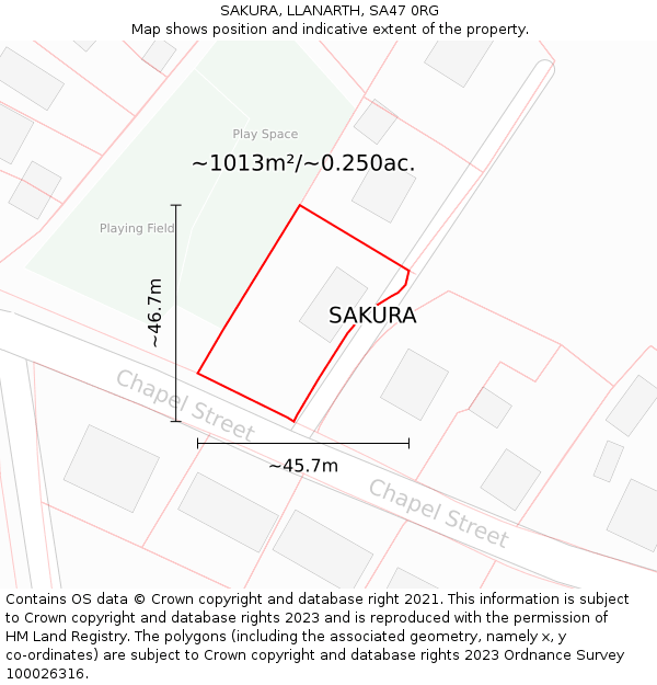 SAKURA, LLANARTH, SA47 0RG: Plot and title map
