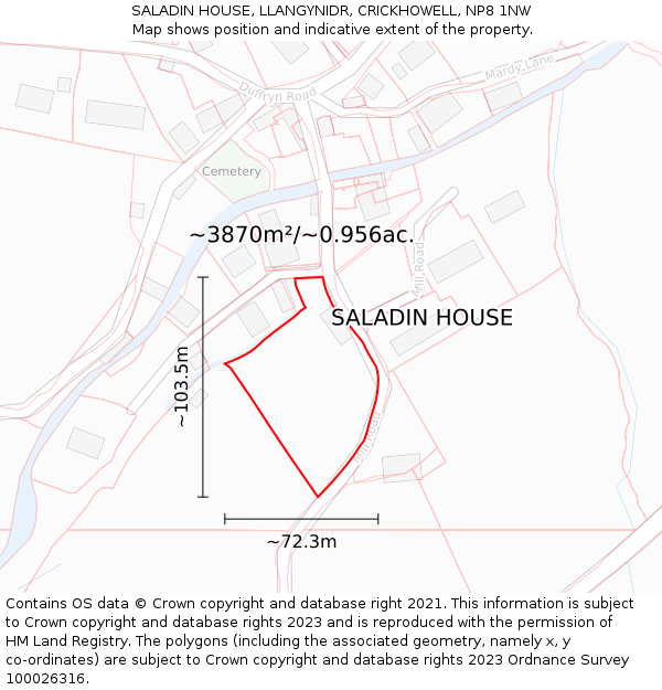 SALADIN HOUSE, LLANGYNIDR, CRICKHOWELL, NP8 1NW: Plot and title map
