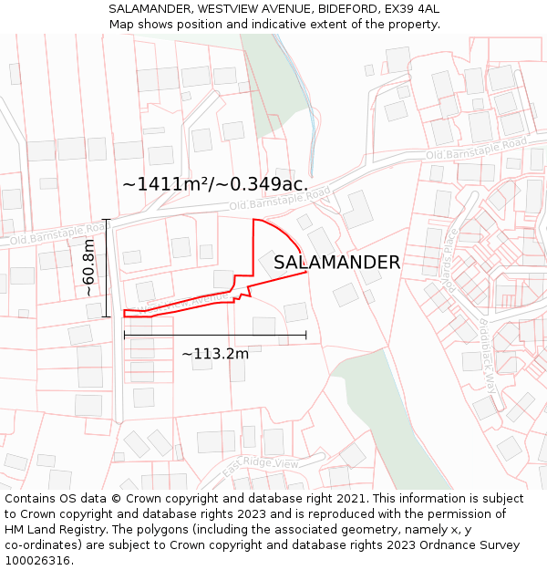 SALAMANDER, WESTVIEW AVENUE, BIDEFORD, EX39 4AL: Plot and title map