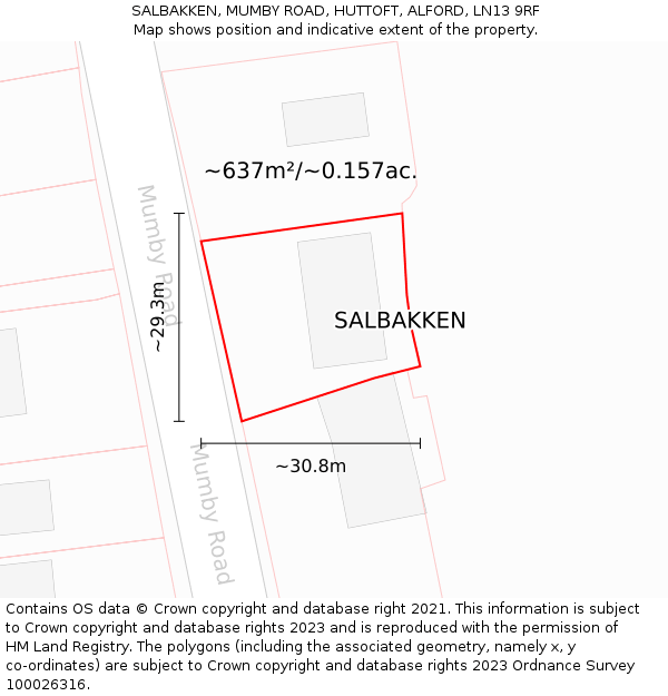 SALBAKKEN, MUMBY ROAD, HUTTOFT, ALFORD, LN13 9RF: Plot and title map
