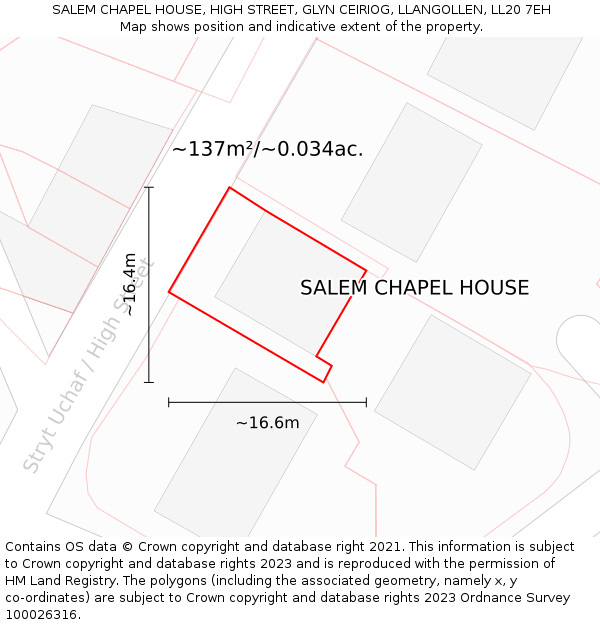 SALEM CHAPEL HOUSE, HIGH STREET, GLYN CEIRIOG, LLANGOLLEN, LL20 7EH: Plot and title map