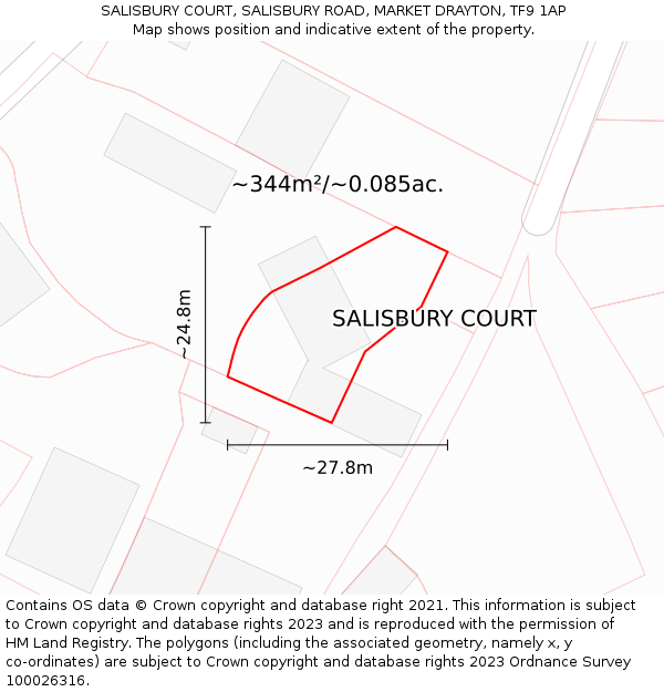 SALISBURY COURT, SALISBURY ROAD, MARKET DRAYTON, TF9 1AP: Plot and title map