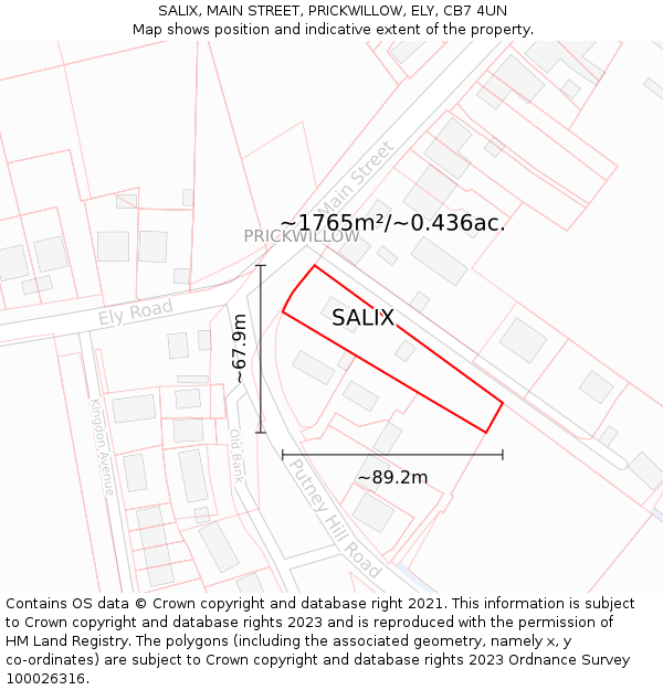 SALIX, MAIN STREET, PRICKWILLOW, ELY, CB7 4UN: Plot and title map