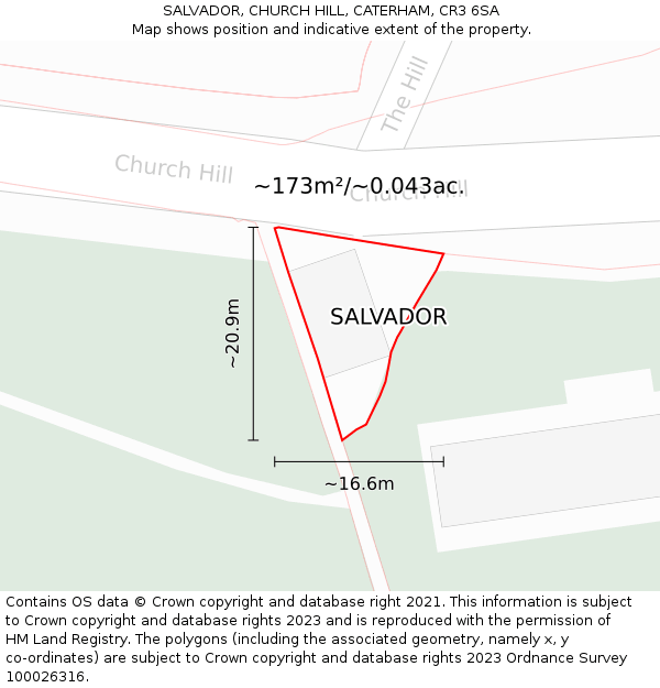 SALVADOR, CHURCH HILL, CATERHAM, CR3 6SA: Plot and title map