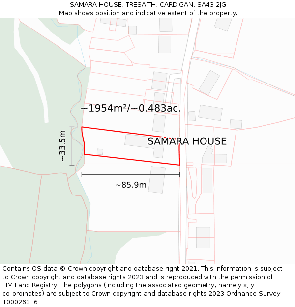 SAMARA HOUSE, TRESAITH, CARDIGAN, SA43 2JG: Plot and title map