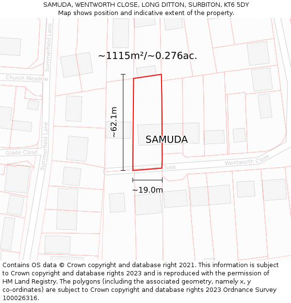 SAMUDA, WENTWORTH CLOSE, LONG DITTON, SURBITON, KT6 5DY: Plot and title map
