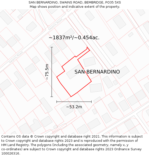 SAN BERNARDINO, SWAINS ROAD, BEMBRIDGE, PO35 5XS: Plot and title map