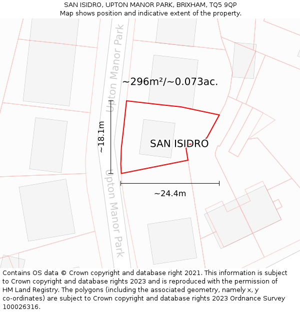 SAN ISIDRO, UPTON MANOR PARK, BRIXHAM, TQ5 9QP: Plot and title map