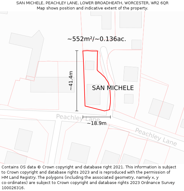 SAN MICHELE, PEACHLEY LANE, LOWER BROADHEATH, WORCESTER, WR2 6QR: Plot and title map