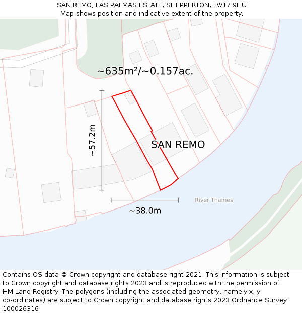 SAN REMO, LAS PALMAS ESTATE, SHEPPERTON, TW17 9HU: Plot and title map