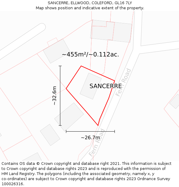 SANCERRE, ELLWOOD, COLEFORD, GL16 7LY: Plot and title map