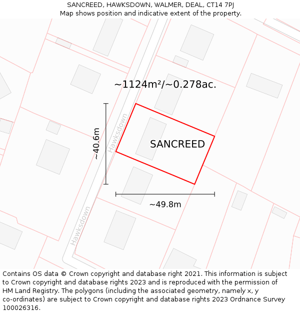 SANCREED, HAWKSDOWN, WALMER, DEAL, CT14 7PJ: Plot and title map