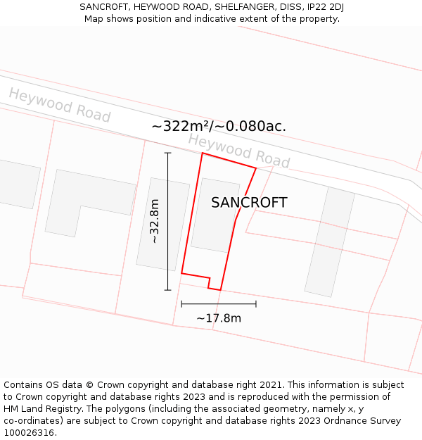 SANCROFT, HEYWOOD ROAD, SHELFANGER, DISS, IP22 2DJ: Plot and title map