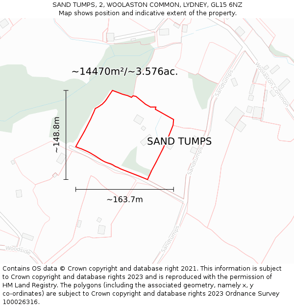 SAND TUMPS, 2, WOOLASTON COMMON, LYDNEY, GL15 6NZ: Plot and title map