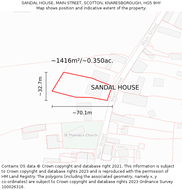 SANDAL HOUSE, MAIN STREET, SCOTTON, KNARESBOROUGH, HG5 9HY: Plot and title map