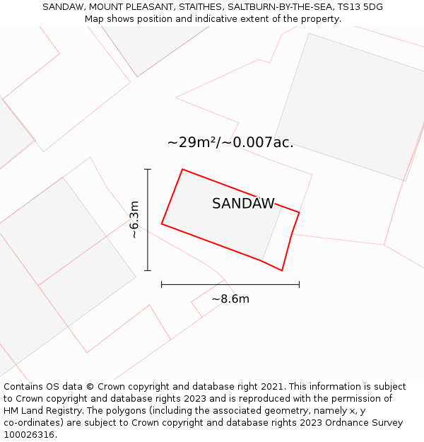 SANDAW, MOUNT PLEASANT, STAITHES, SALTBURN-BY-THE-SEA, TS13 5DG: Plot and title map