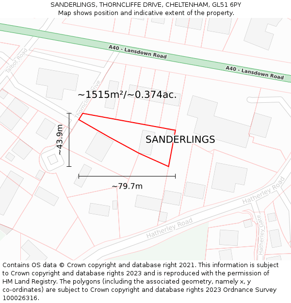 SANDERLINGS, THORNCLIFFE DRIVE, CHELTENHAM, GL51 6PY: Plot and title map