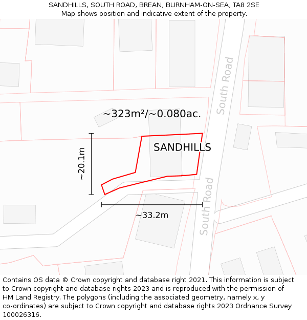SANDHILLS, SOUTH ROAD, BREAN, BURNHAM-ON-SEA, TA8 2SE: Plot and title map