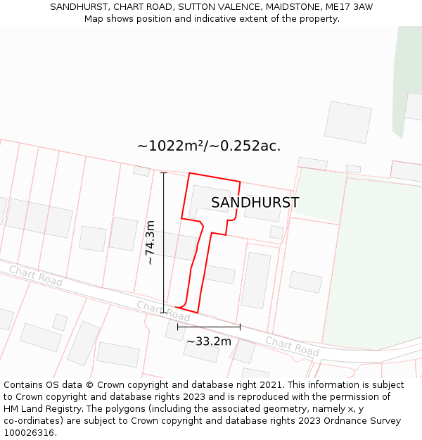 SANDHURST, CHART ROAD, SUTTON VALENCE, MAIDSTONE, ME17 3AW: Plot and title map