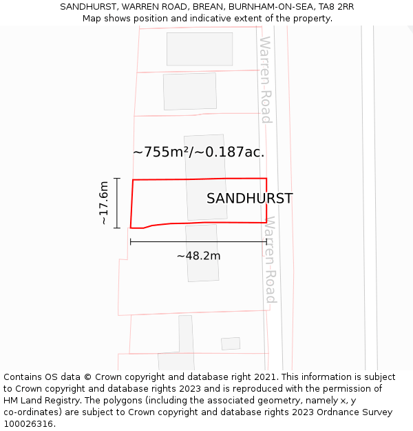 SANDHURST, WARREN ROAD, BREAN, BURNHAM-ON-SEA, TA8 2RR: Plot and title map