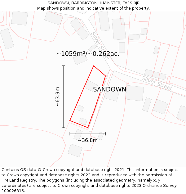 SANDOWN, BARRINGTON, ILMINSTER, TA19 0JP: Plot and title map