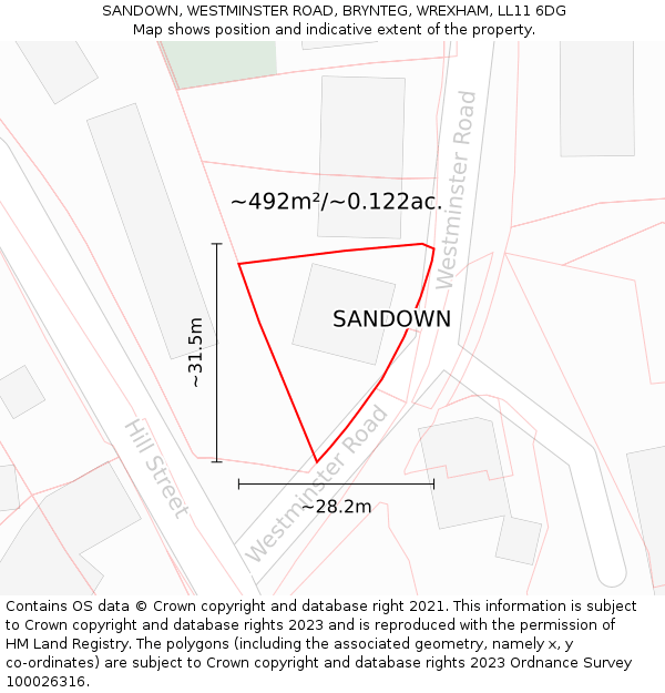 SANDOWN, WESTMINSTER ROAD, BRYNTEG, WREXHAM, LL11 6DG: Plot and title map