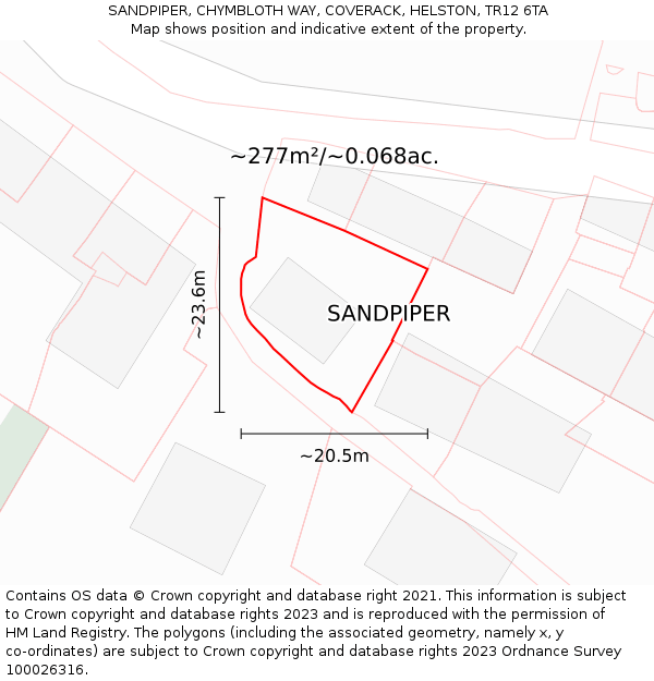 SANDPIPER, CHYMBLOTH WAY, COVERACK, HELSTON, TR12 6TA: Plot and title map