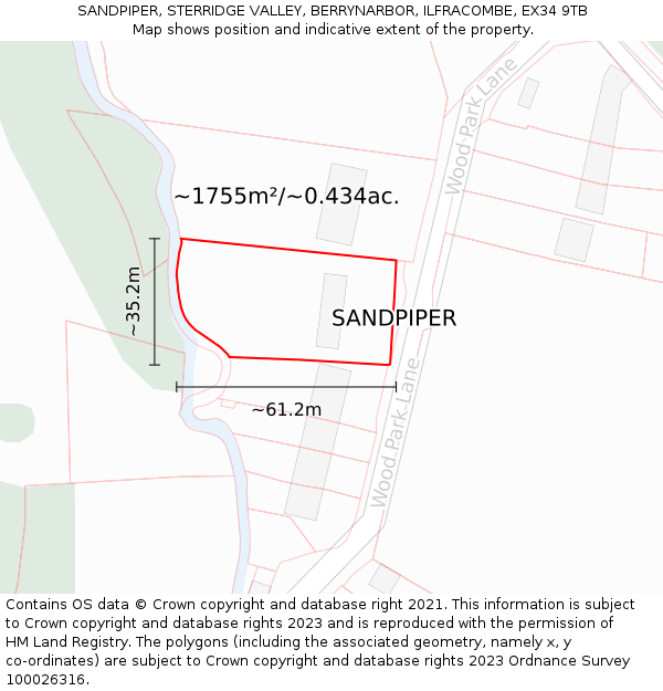 SANDPIPER, STERRIDGE VALLEY, BERRYNARBOR, ILFRACOMBE, EX34 9TB: Plot and title map