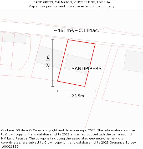 SANDPIPERS, GALMPTON, KINGSBRIDGE, TQ7 3HA: Plot and title map