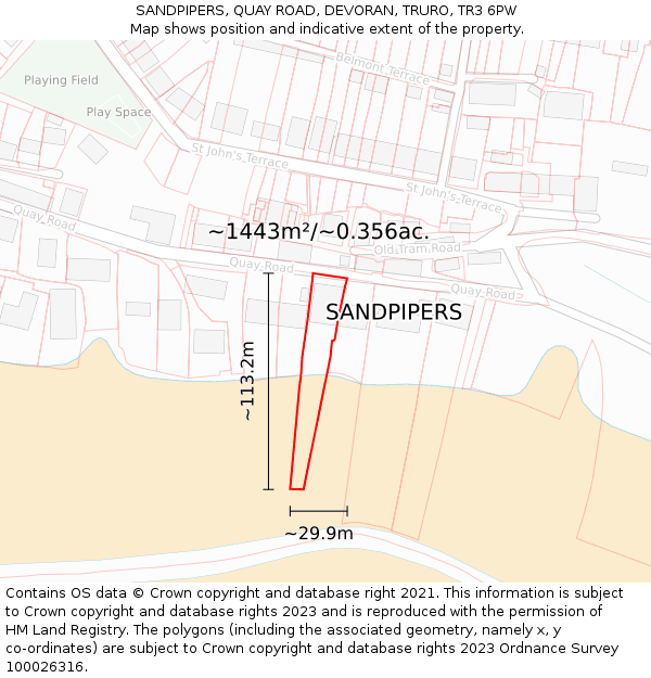 SANDPIPERS, QUAY ROAD, DEVORAN, TRURO, TR3 6PW: Plot and title map