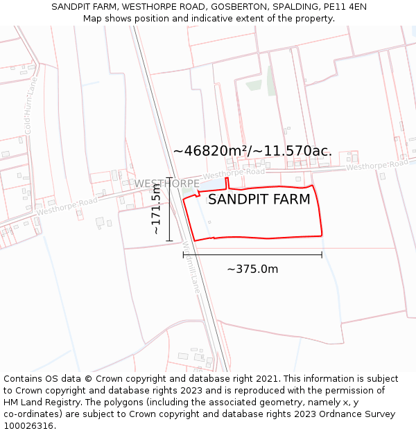 SANDPIT FARM, WESTHORPE ROAD, GOSBERTON, SPALDING, PE11 4EN: Plot and title map