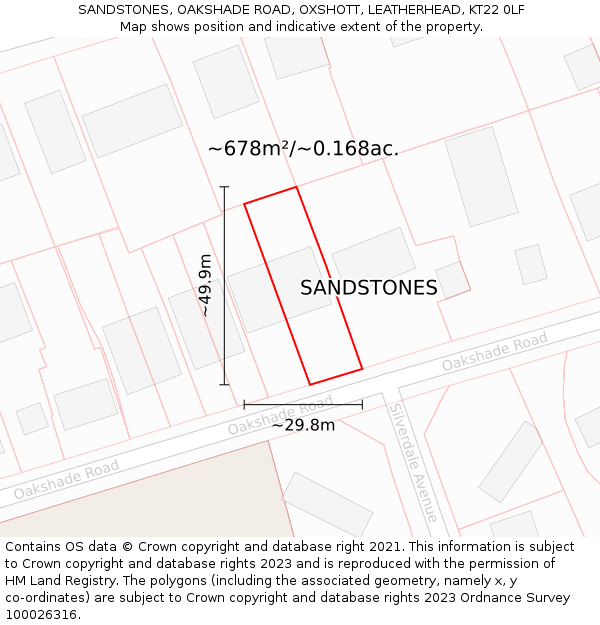SANDSTONES, OAKSHADE ROAD, OXSHOTT, LEATHERHEAD, KT22 0LF: Plot and title map