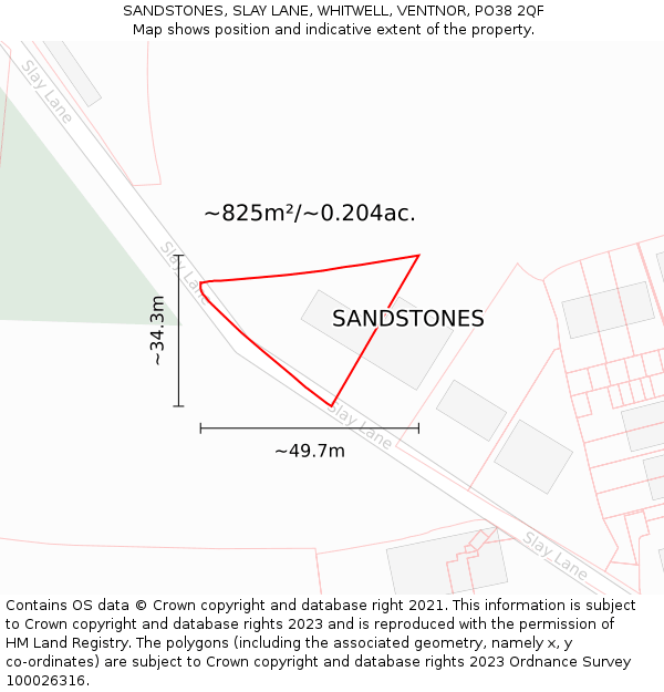 SANDSTONES, SLAY LANE, WHITWELL, VENTNOR, PO38 2QF: Plot and title map