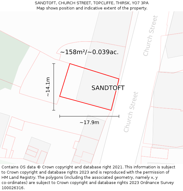 SANDTOFT, CHURCH STREET, TOPCLIFFE, THIRSK, YO7 3PA: Plot and title map