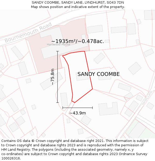 SANDY COOMBE, SANDY LANE, LYNDHURST, SO43 7DN: Plot and title map