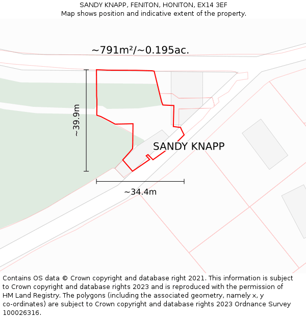 SANDY KNAPP, FENITON, HONITON, EX14 3EF: Plot and title map