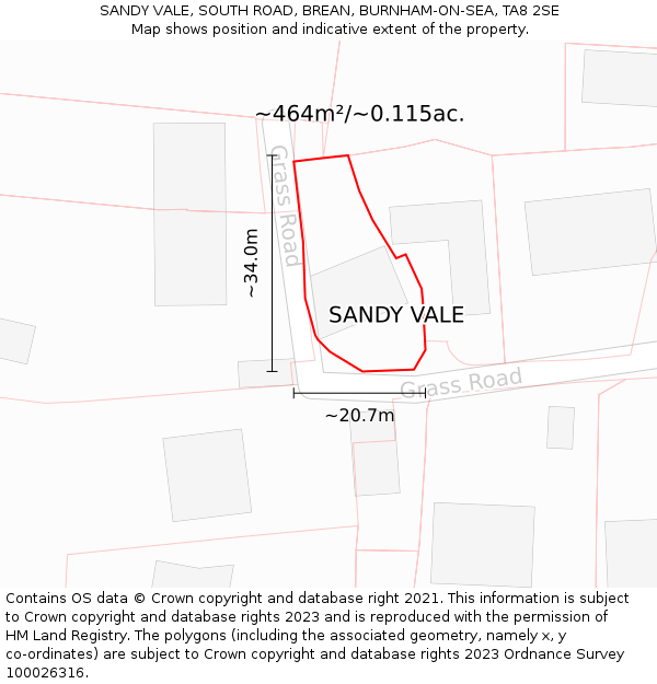 SANDY VALE, SOUTH ROAD, BREAN, BURNHAM-ON-SEA, TA8 2SE: Plot and title map