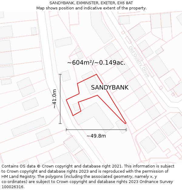 SANDYBANK, EXMINSTER, EXETER, EX6 8AT: Plot and title map