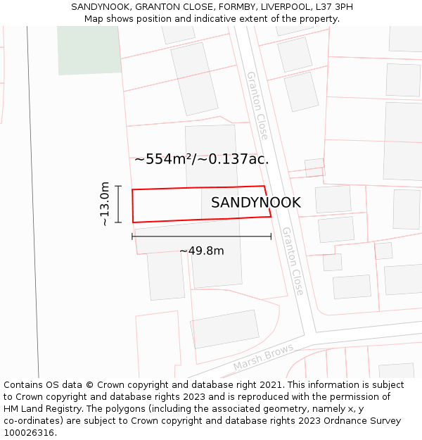SANDYNOOK, GRANTON CLOSE, FORMBY, LIVERPOOL, L37 3PH: Plot and title map