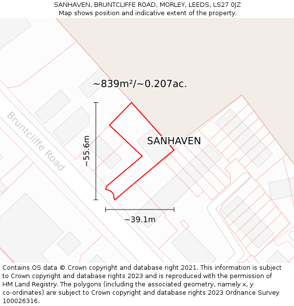 SANHAVEN, BRUNTCLIFFE ROAD, MORLEY, LEEDS, LS27 0JZ: Plot and title map