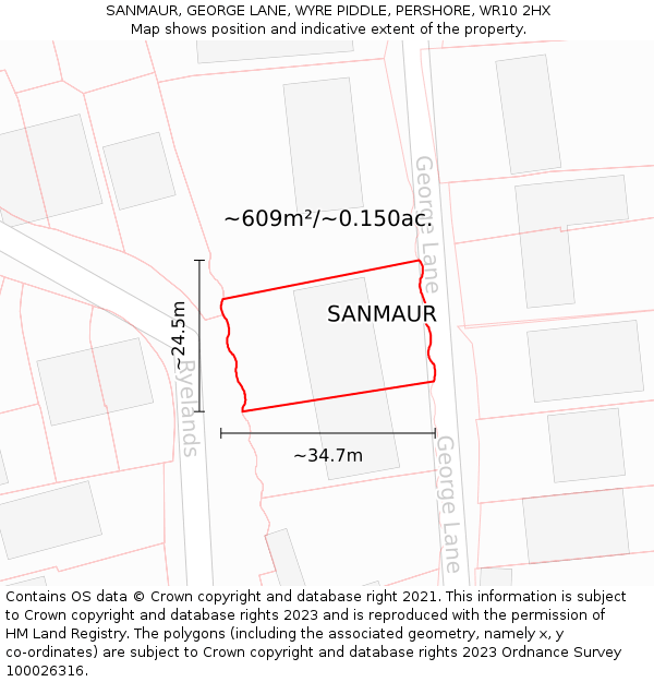 SANMAUR, GEORGE LANE, WYRE PIDDLE, PERSHORE, WR10 2HX: Plot and title map
