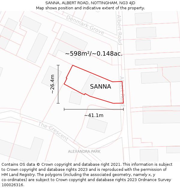 SANNA, ALBERT ROAD, NOTTINGHAM, NG3 4JD: Plot and title map