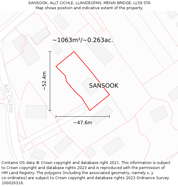 SANSOOK, ALLT CICHLE, LLANDEGFAN, MENAI BRIDGE, LL59 5TA: Plot and title map
