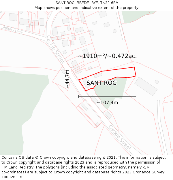SANT ROC, BREDE, RYE, TN31 6EA: Plot and title map