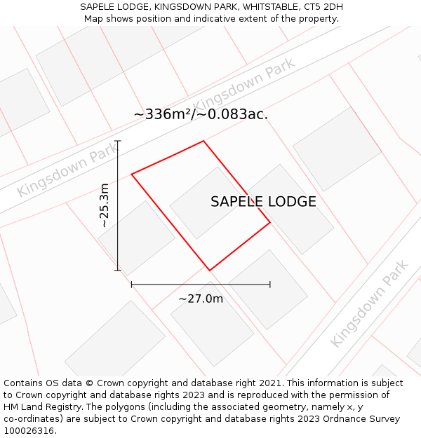 SAPELE LODGE, KINGSDOWN PARK, WHITSTABLE, CT5 2DH: Plot and title map