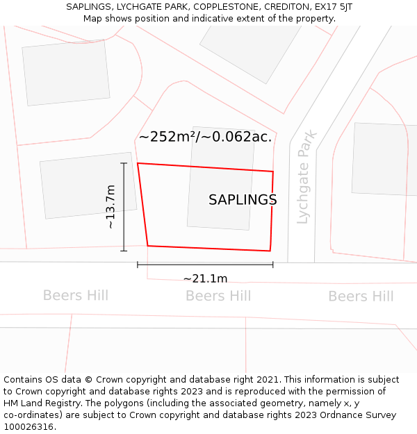 SAPLINGS, LYCHGATE PARK, COPPLESTONE, CREDITON, EX17 5JT: Plot and title map